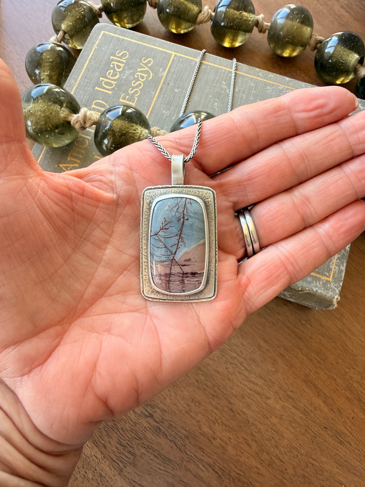 Rectangular jasper pendant in sterling silver